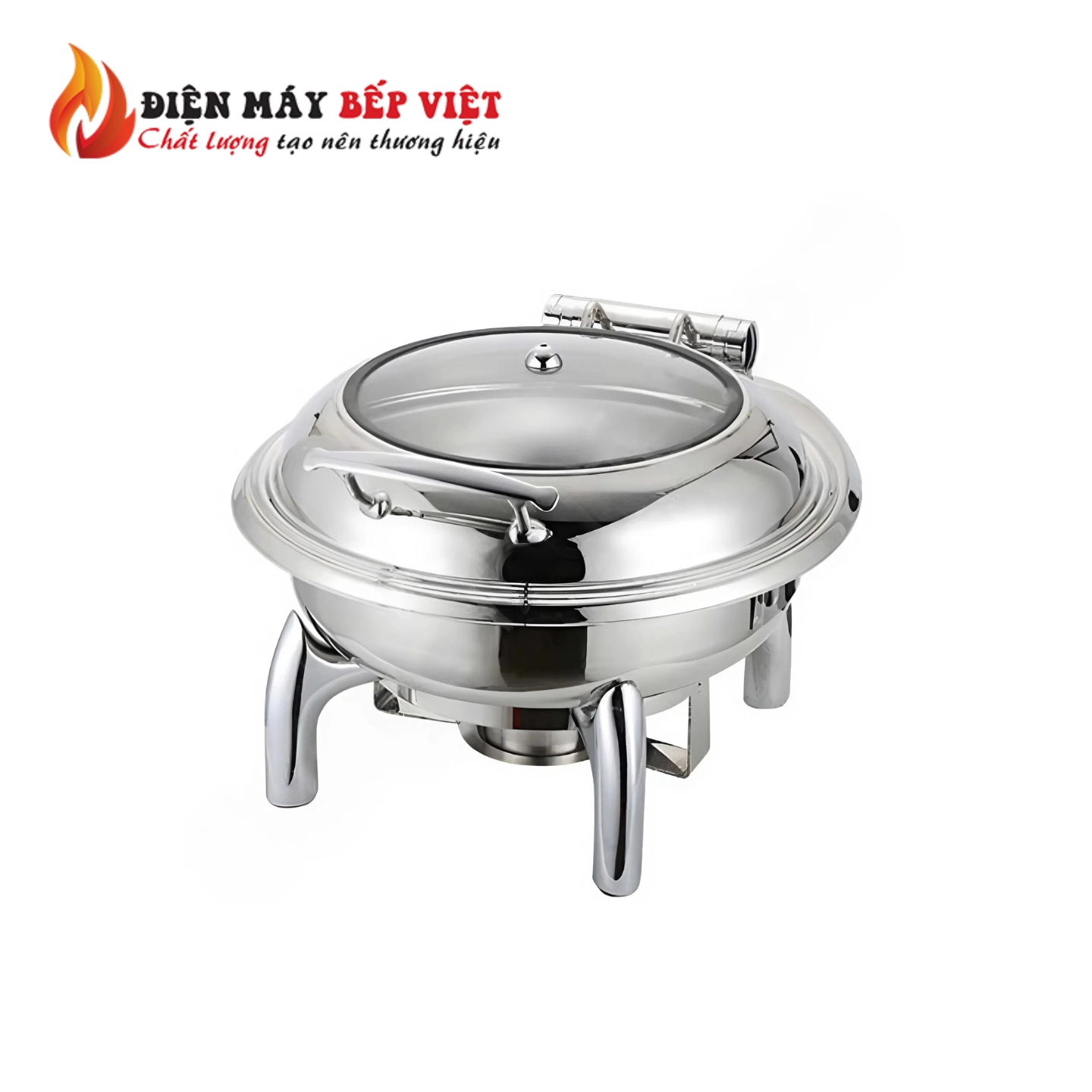 Nồi Hâm Nóng Buffet Tròn Inox Chân Kiềng Mặt Kiếng