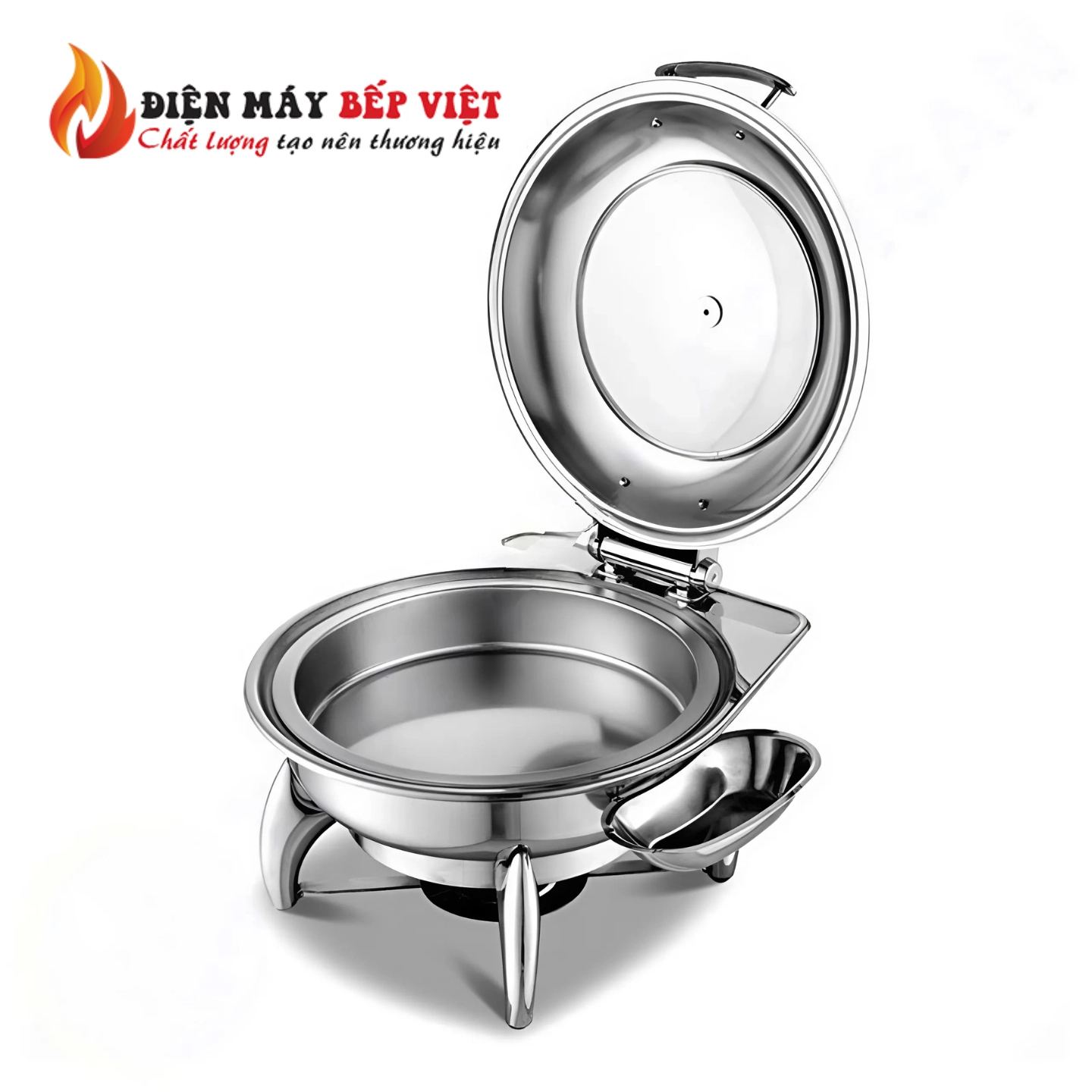 Nồi Hâm Nóng Buffet Tròn Inox Chân Kiềng Mặt Kiếng