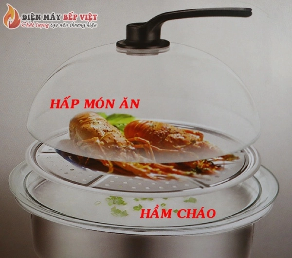 Bếp lẩu hơi thường hầm cháo bên dưới và hấp thực phẩm phía trên