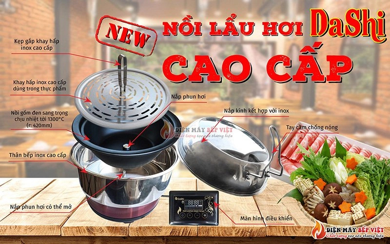 Nồi lẩu hơi Dashi hấp thủy nhiệt cao cấp