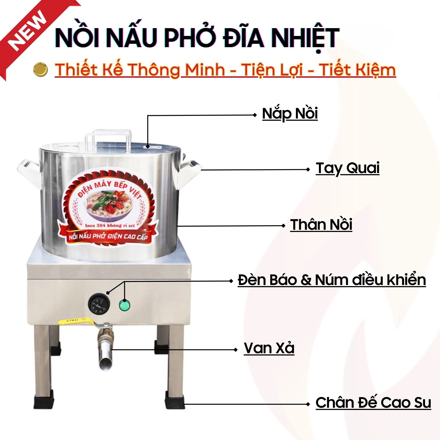 Cấu tạo của nồi nấu phở đĩa nhiệt 30L cao cấp