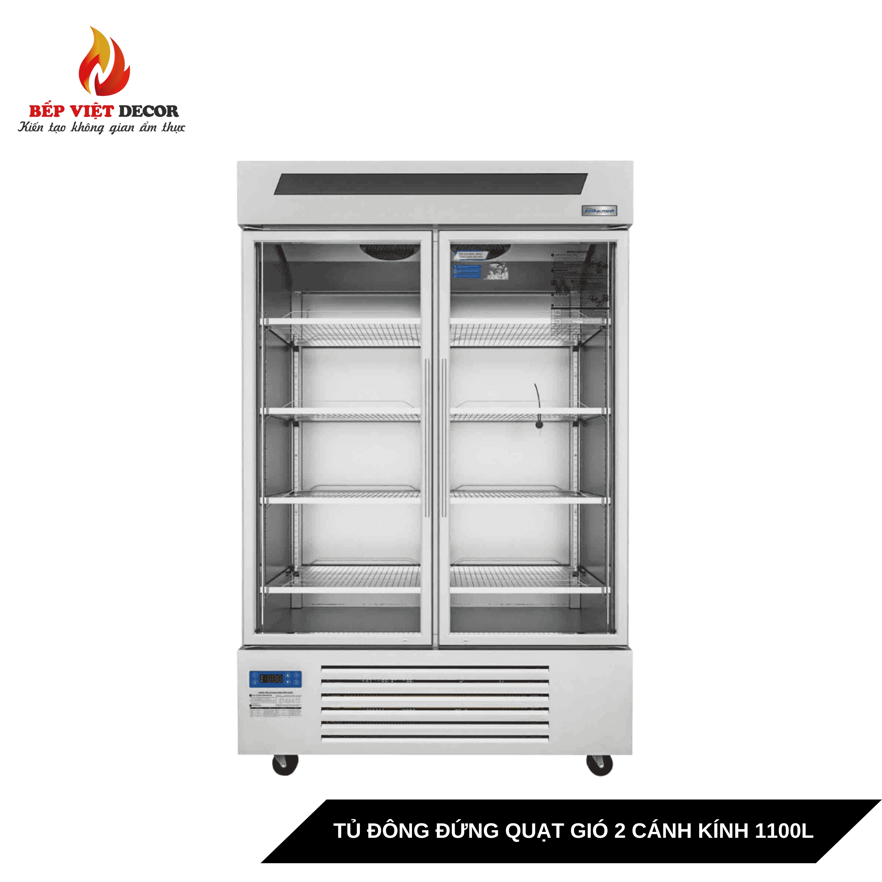 Tủ Đông Đứng Quạt Gió 2 Cánh Kính 1100L