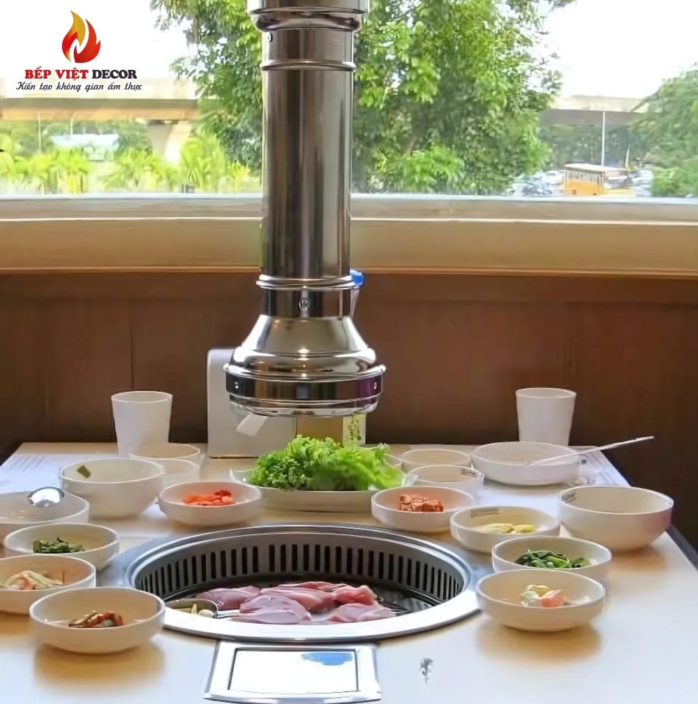 Ống hút khói BBQ dương tại bàn của quán nướng