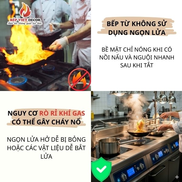 Độ an toàn giữa bếp từ công nghiệp và bếp gas công nghiệp