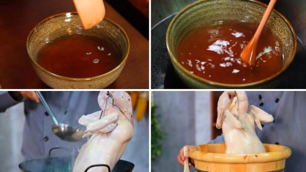 Cách làm vịt quay bằng lò nướng bằng cách quét da tạo màu