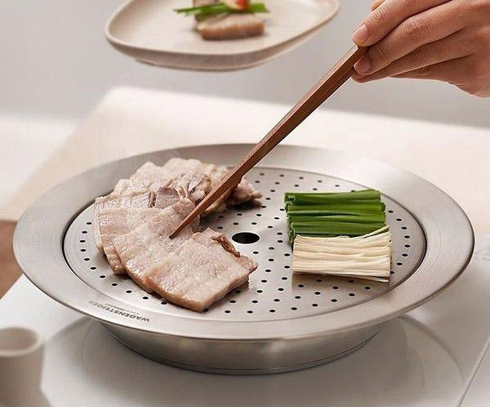 Chất liệu inox 304 cao cấp sáng bóng của nồi lẩu hơi Hàn Quốc, giữ nhiệt vượt trội, bền bỉ lâu dài