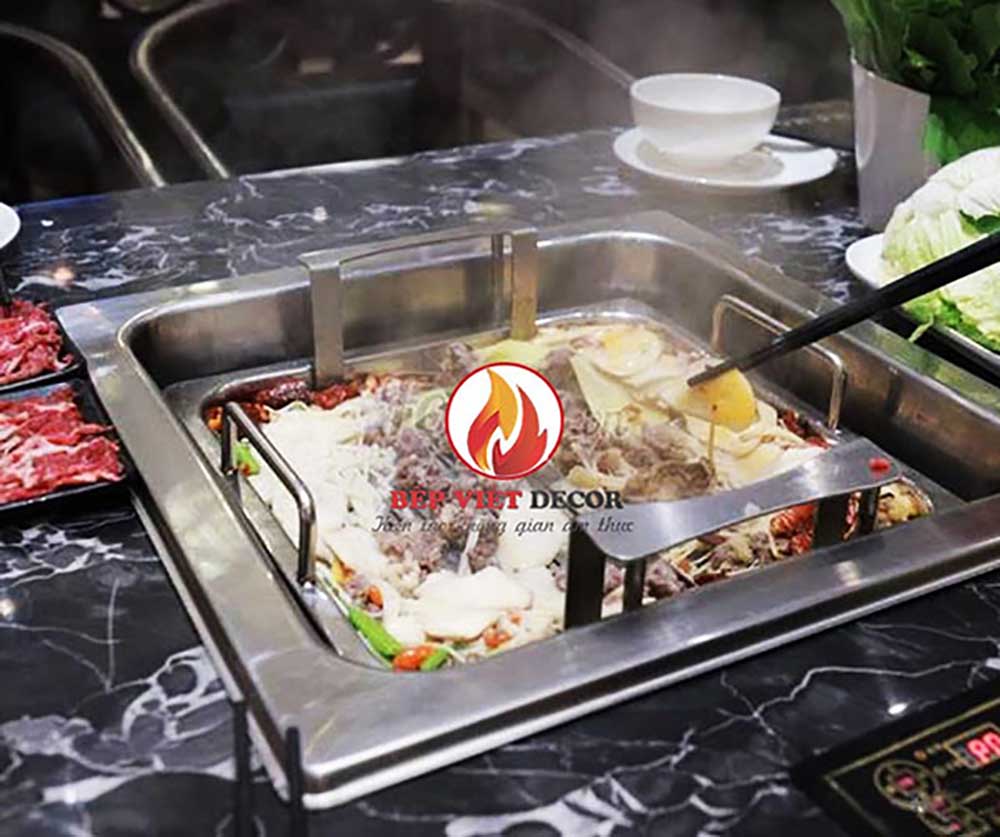 ​​​​​​​Bếp từ lẩu âm bàn tròn không tỏa nhiệt, phù hợp nhà hàng lẩu hiện đại