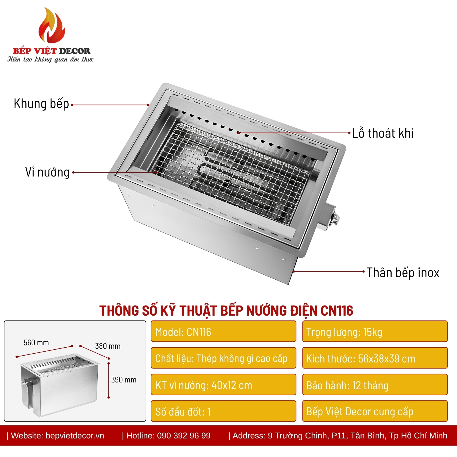 Thông Số Kỹ Thuật Bếp Nướng Điện CN116