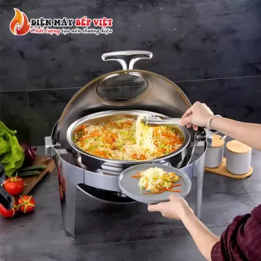 Nồi Hâm Nóng Buffet Tròn Inox Có Chân Mặt Kiếng