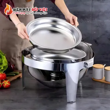 Nồi Hâm Nóng Buffet Tròn Inox Có Chân Mặt Kiếng